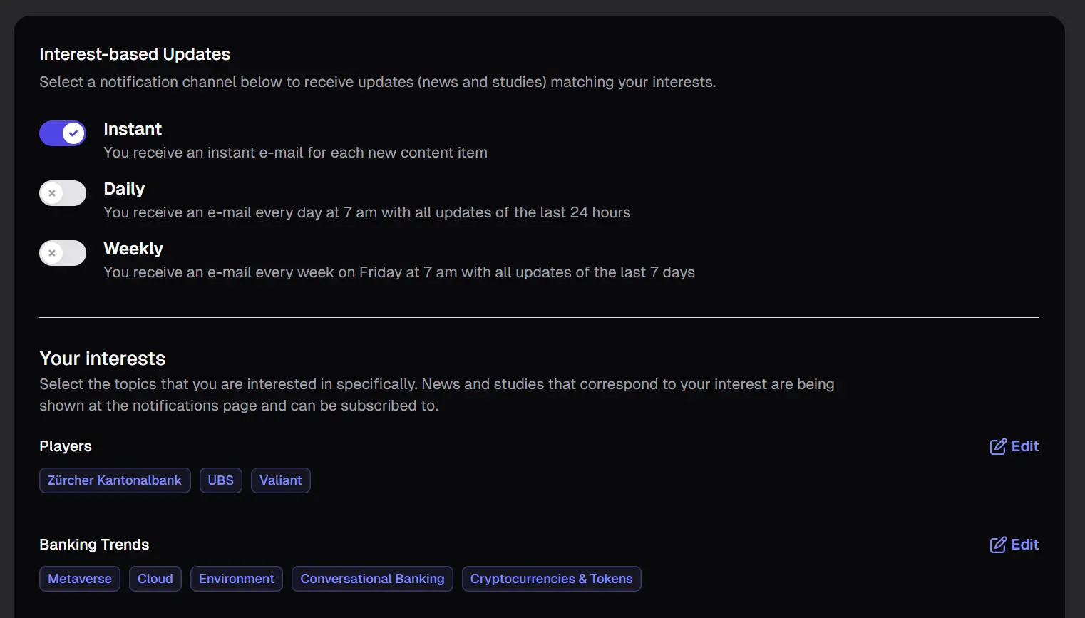 Trenda Benachrichtigungen